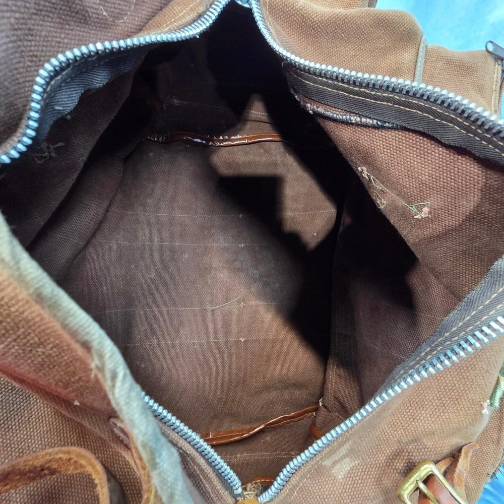 Vintage Black Sheep Brand Brown Heavy Canvas Duffle Leather Trim Travel Luggageu